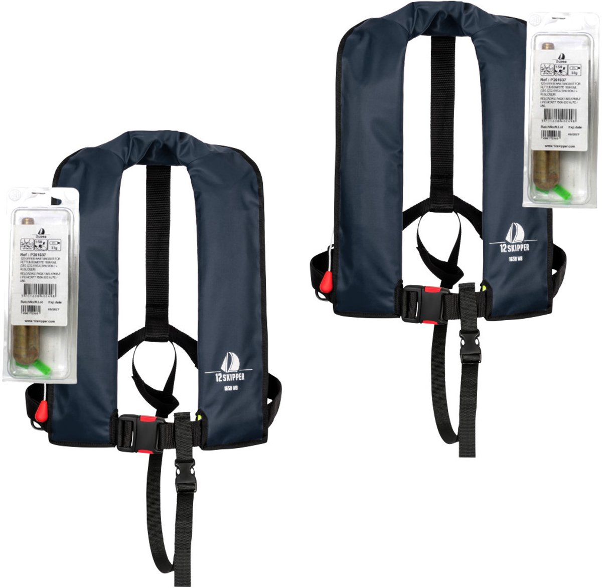 Set van 2: 12skipper automatisch reddingsvest 165N ISO, marineblauw, inclusief herlaadsets