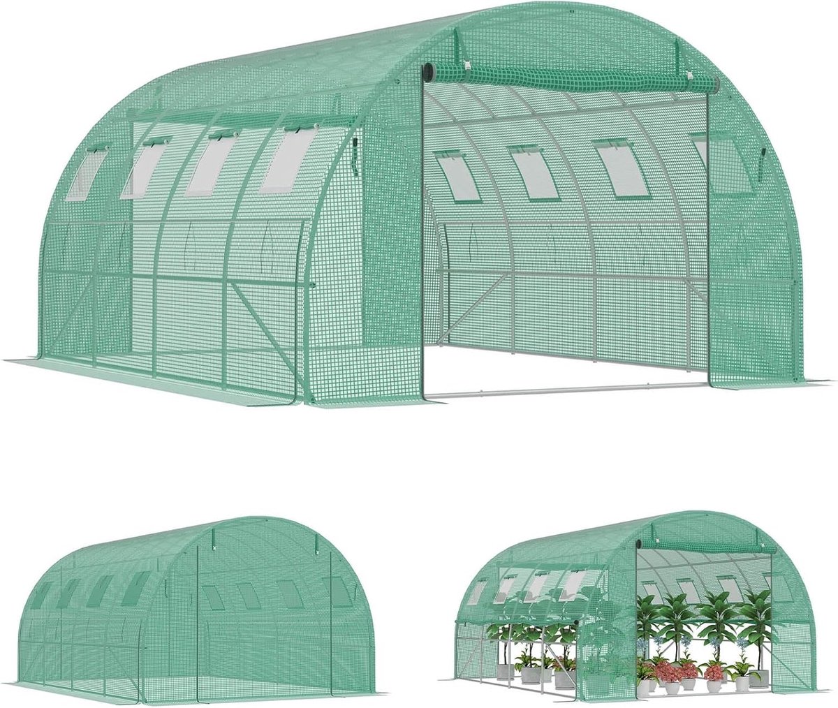 Aufun Broeikas - 300x400 cm - Met 8 Ramen En 2 Deuren - 140g/M² Pe-Folie - Met Verzinkt Stalen Frame - Foliekas Winterbestendig Tomatenhuis - Broeikas Voor Tuin, Balkon En Teelt