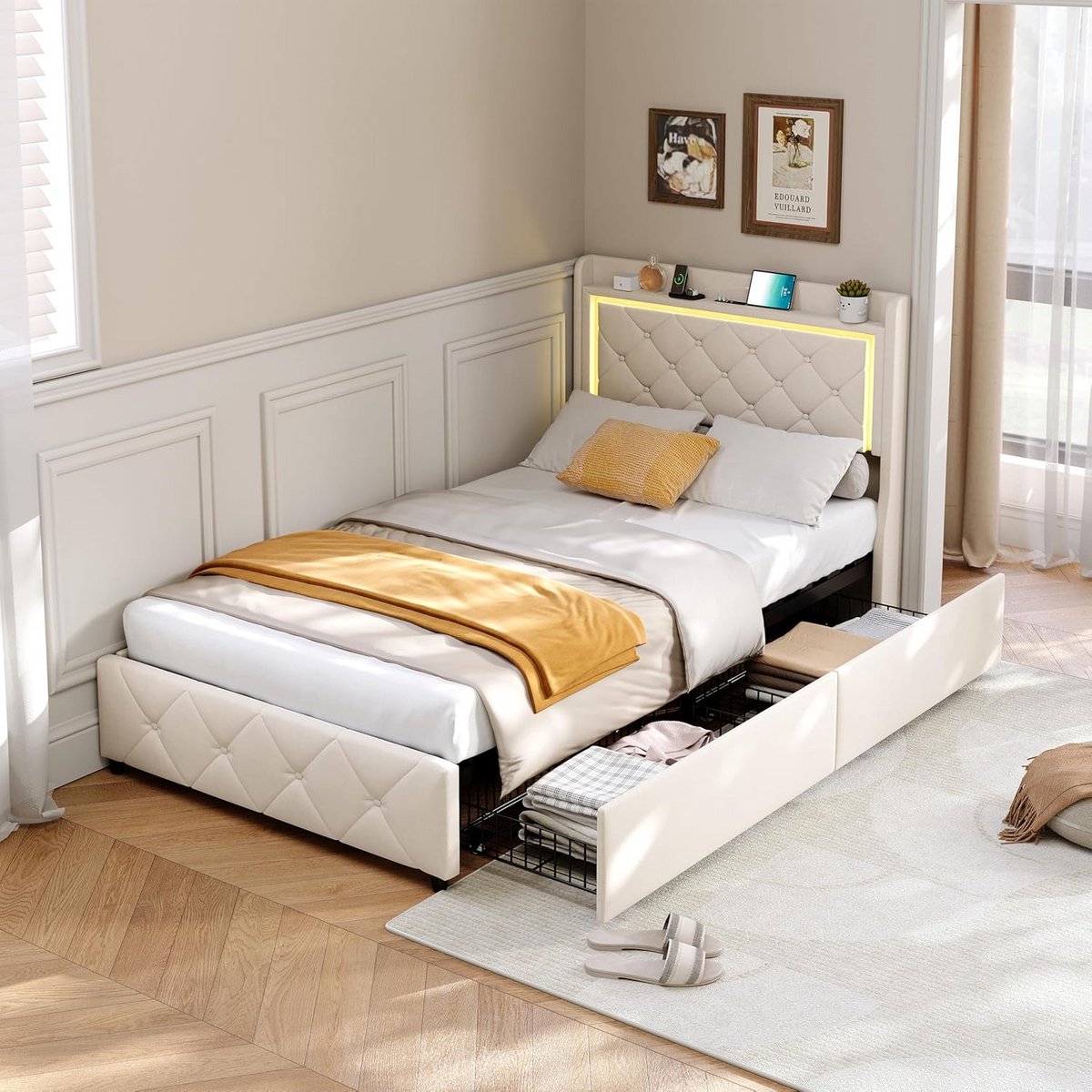 Eenpersoonsbed 90x200 met LED, USB en Opberglades