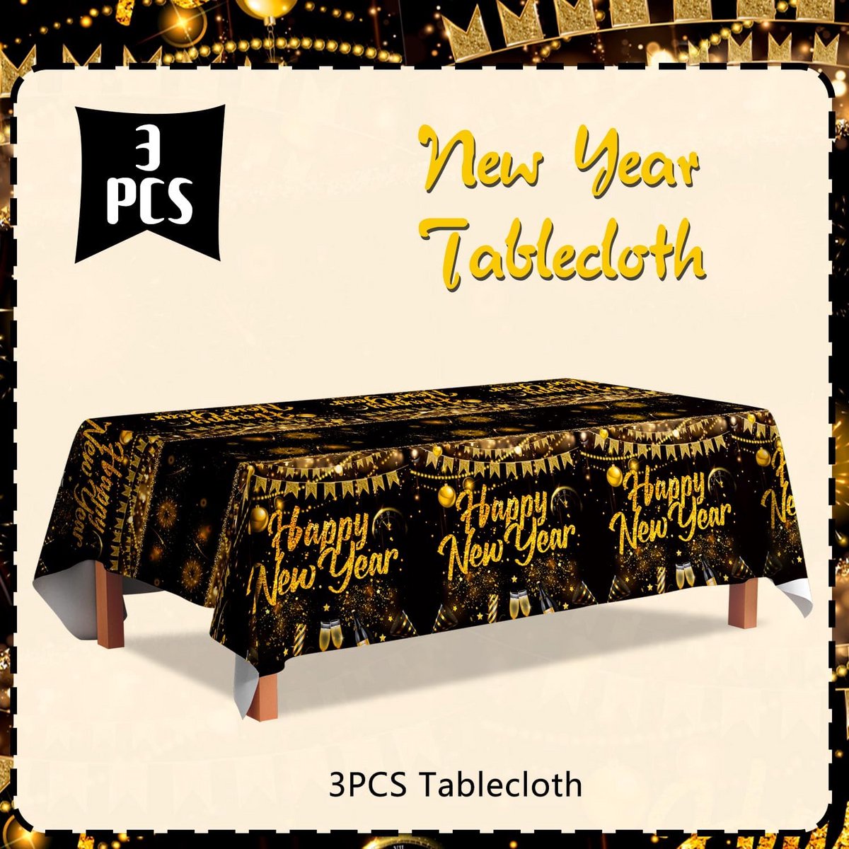 3 Papieren Tafelkleden Oud en Zwart Goud Decoratie Feest 2026