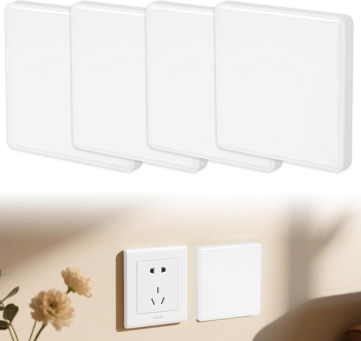 Set van 4 Witte Blindafdekkingen Stopcontact voor Lichtschakelaar 86x86 mm