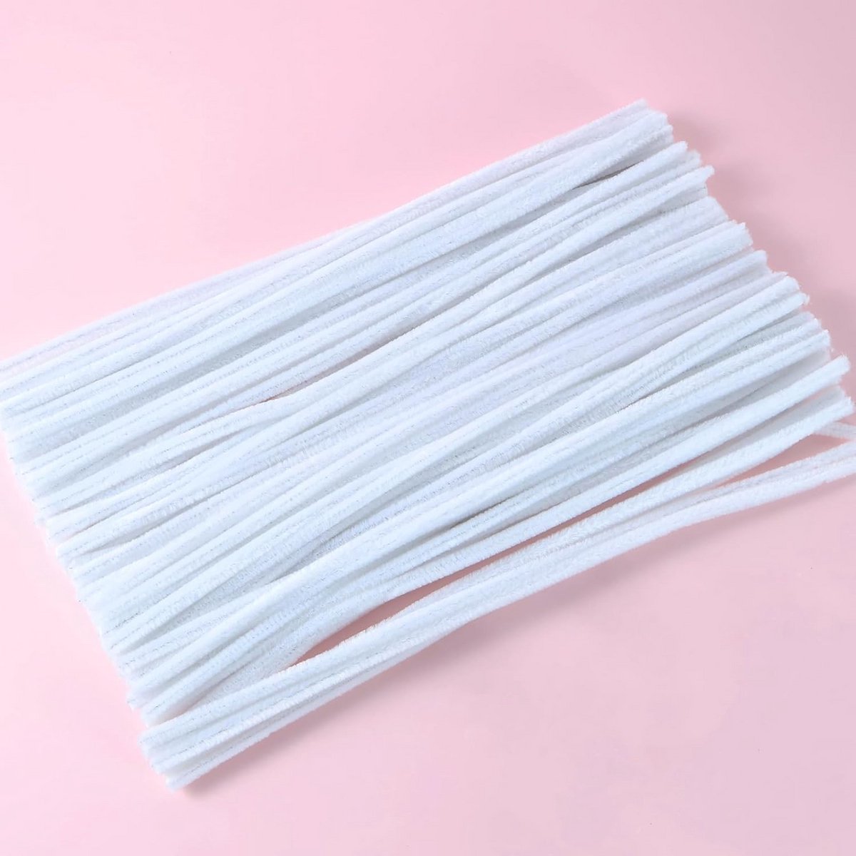 100 Witte Pluizige Chenille Draadstokjes voor Knutselen en Decoratie - 30 cm