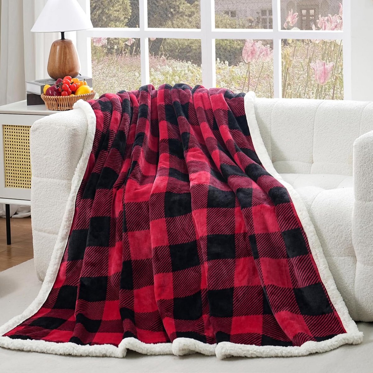 Sherpa Fleece Plaid - Omkeerbare Pluche Deken - Voor Alle Seizoenen - Geruit Flanellen Design - 229 x 203 cm