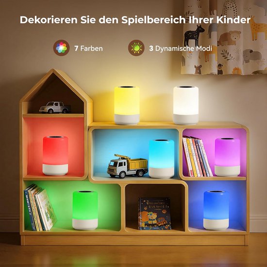 Set van 2 Oplaadbare Touch Nachtlampjes met 8 Kleuren en Dimfunctie — afbeelding 3