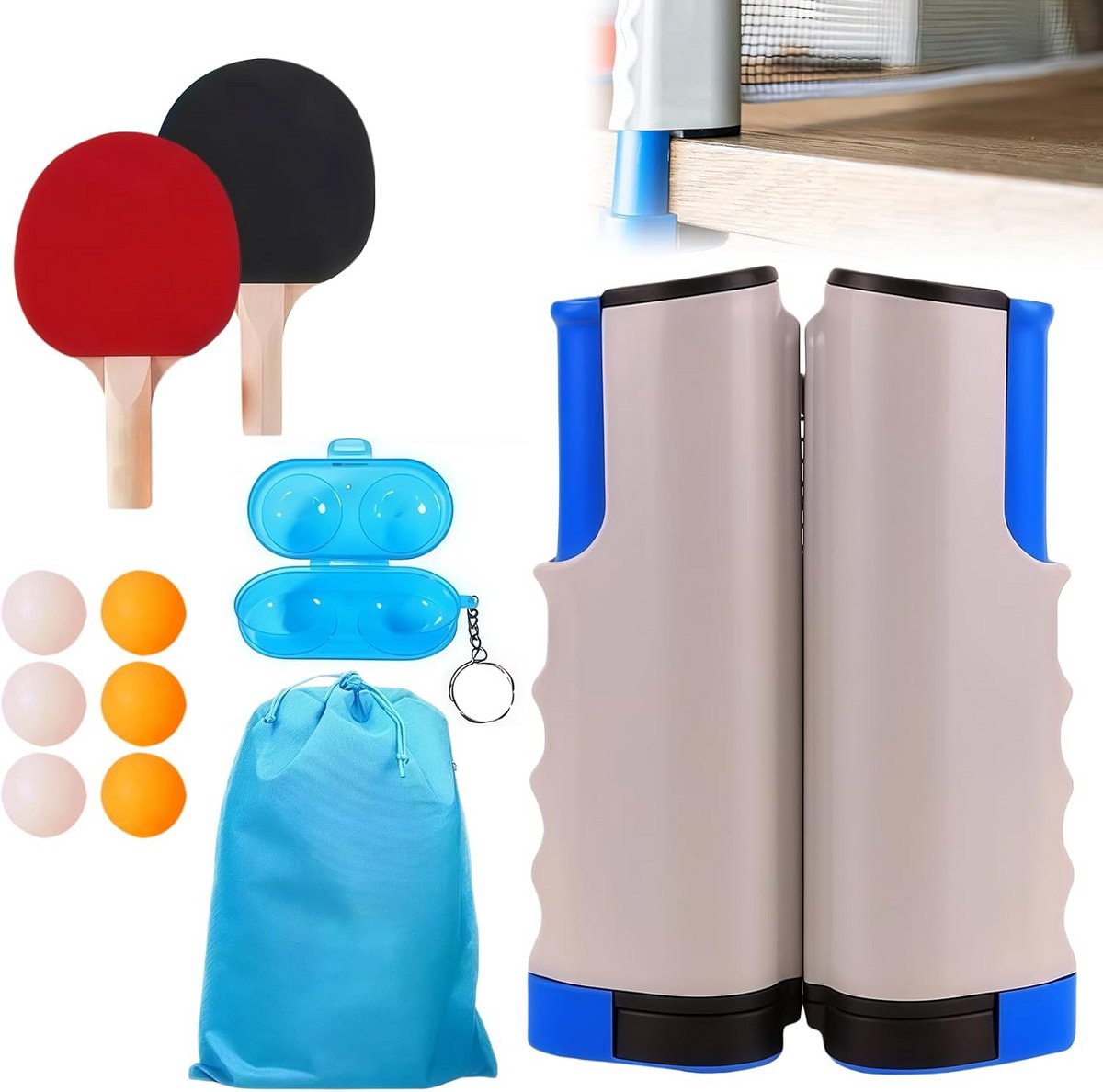Complete Tafeltennis Set met 2 Batjes, Inklapbaar Net en Ballen
