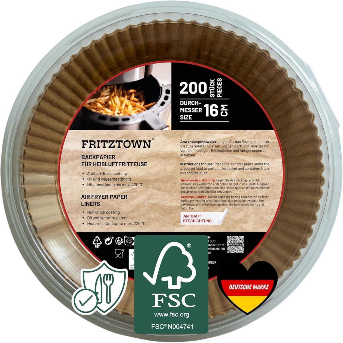 Airfryer Bakpapier Rond (16 cm) - 200 Vellen Antiaanbaklaag voor Heteluchtfriteuse & Oven