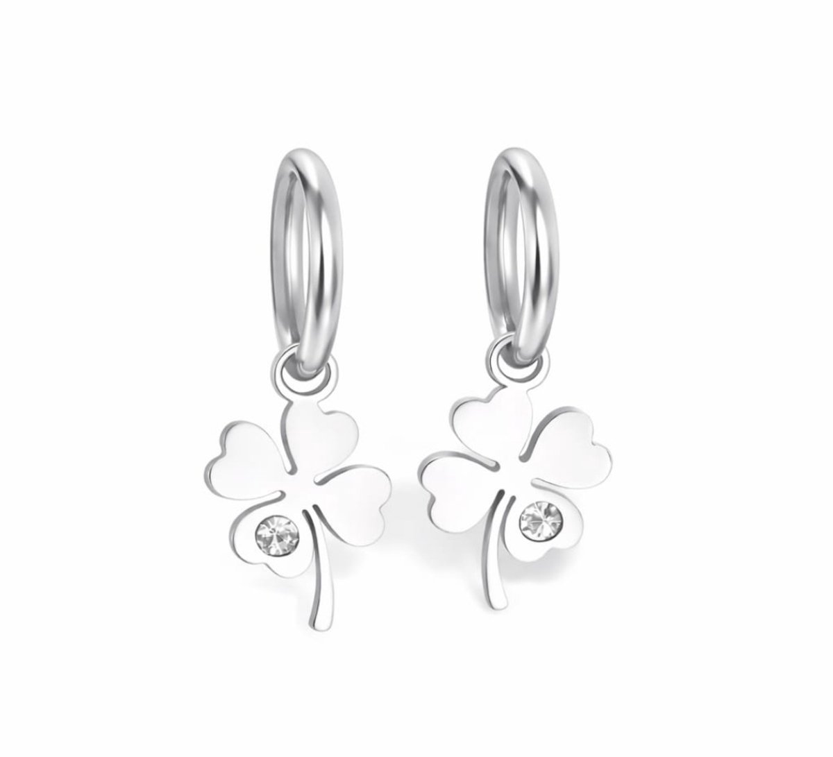 Oorbellen Klaver- Meisjes Oorbellen Klaver- Zilverkleurig- Stainless Steel- Oorbellen met Klavertje- Strass- Kinderoorbellen- Cadeau Meisje- LiLaLove- Kind