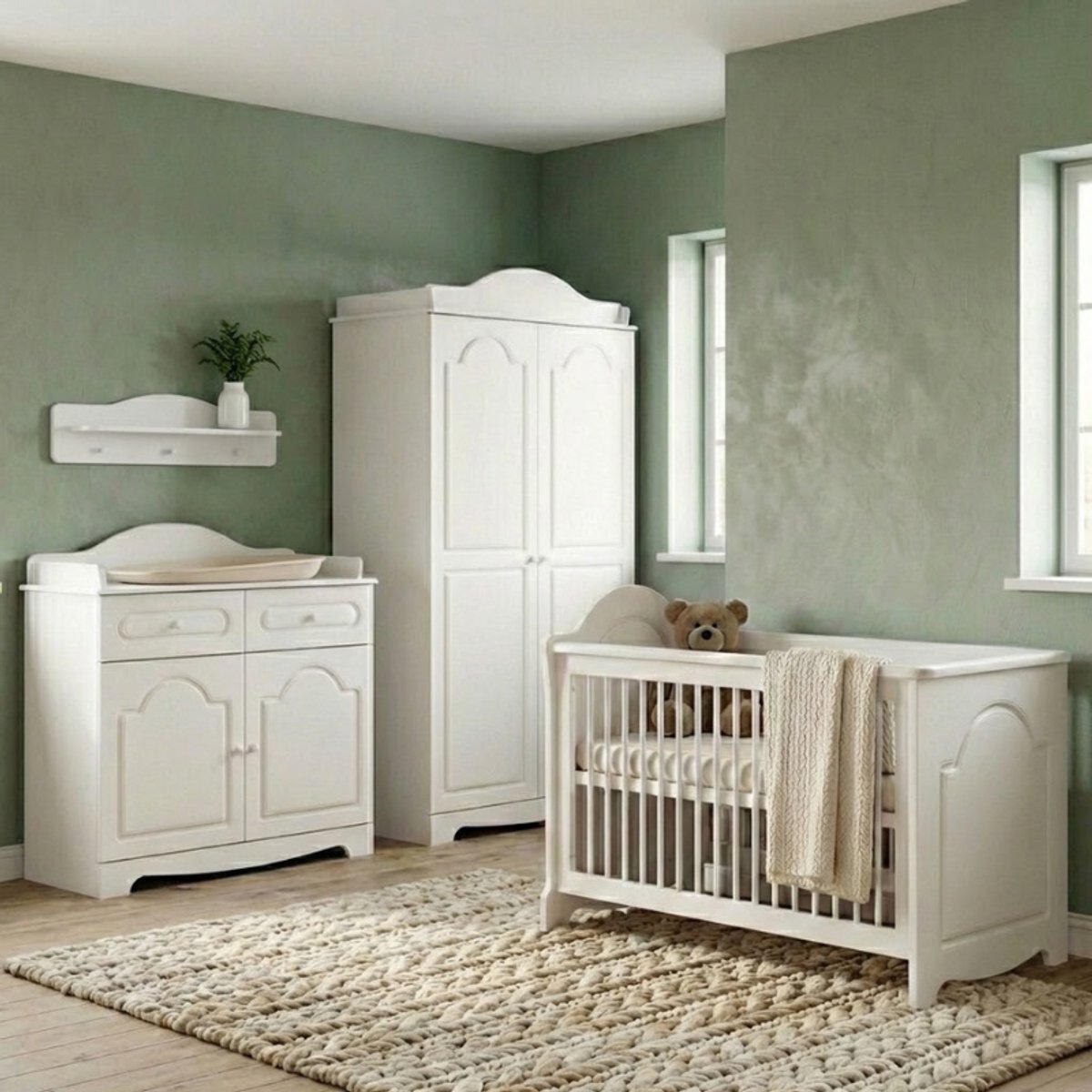 Born Lucky Ohio Babykamer 3 Delig Compleet – Baby bed 60x120 cm – Commode – Kast – Wit