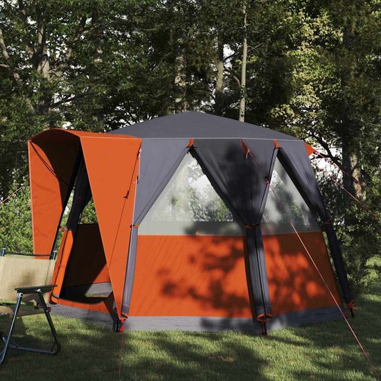 vidaXL - Cabin - Tent - 3-Person - met - dak - Grijs - en - Oranje - 320 - x - 320 - x - 203 - cm van Merkloos — afbeelding 3