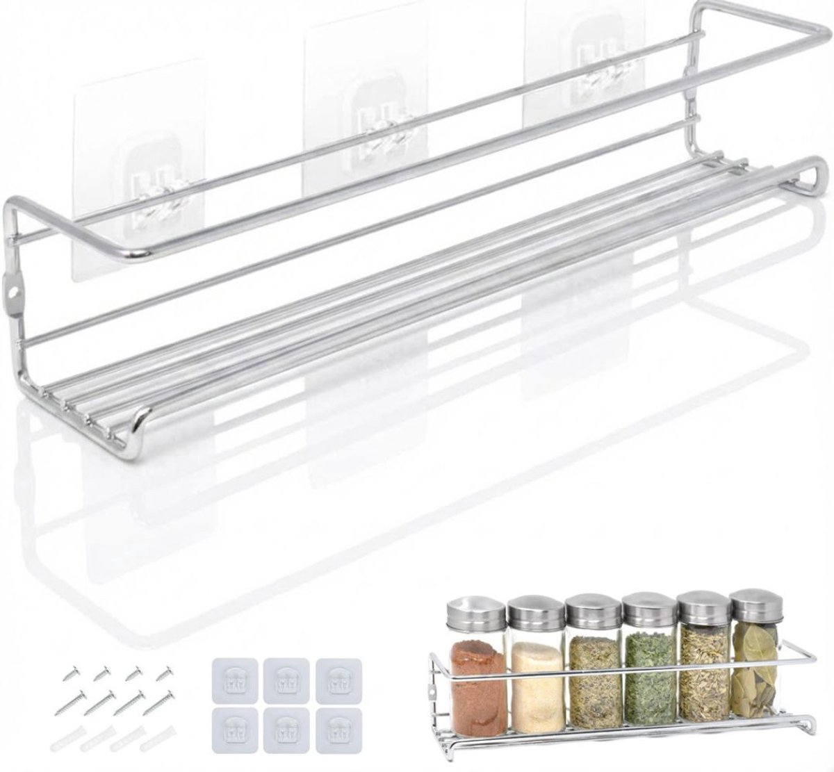 NBAP® Kruidenrek Ophangbaar - Kruidenpotjes Lade Organizer - Kruidenrekken - Zilver