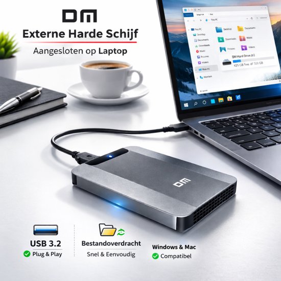 DM Externe harde schijf 500GB - Draagbare HDD - USB 3.2 - Metaal - Antraciet grijs van Merkloos — afbeelding 4