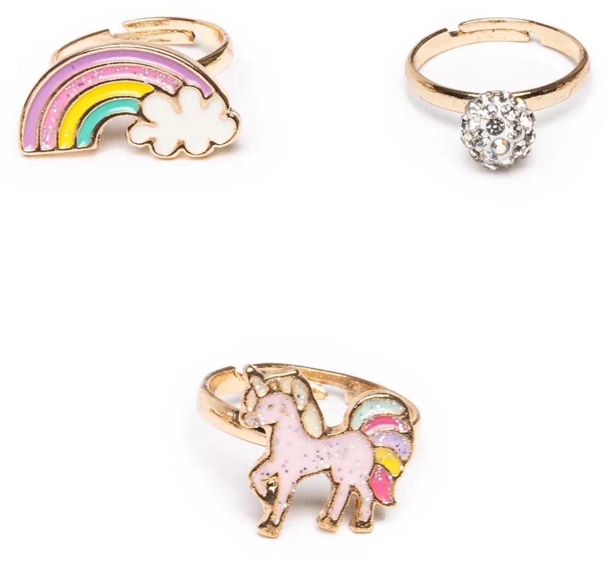 Great Pretenders - Set van 3 verstelbare eenhoornringen met regenboog - Roze