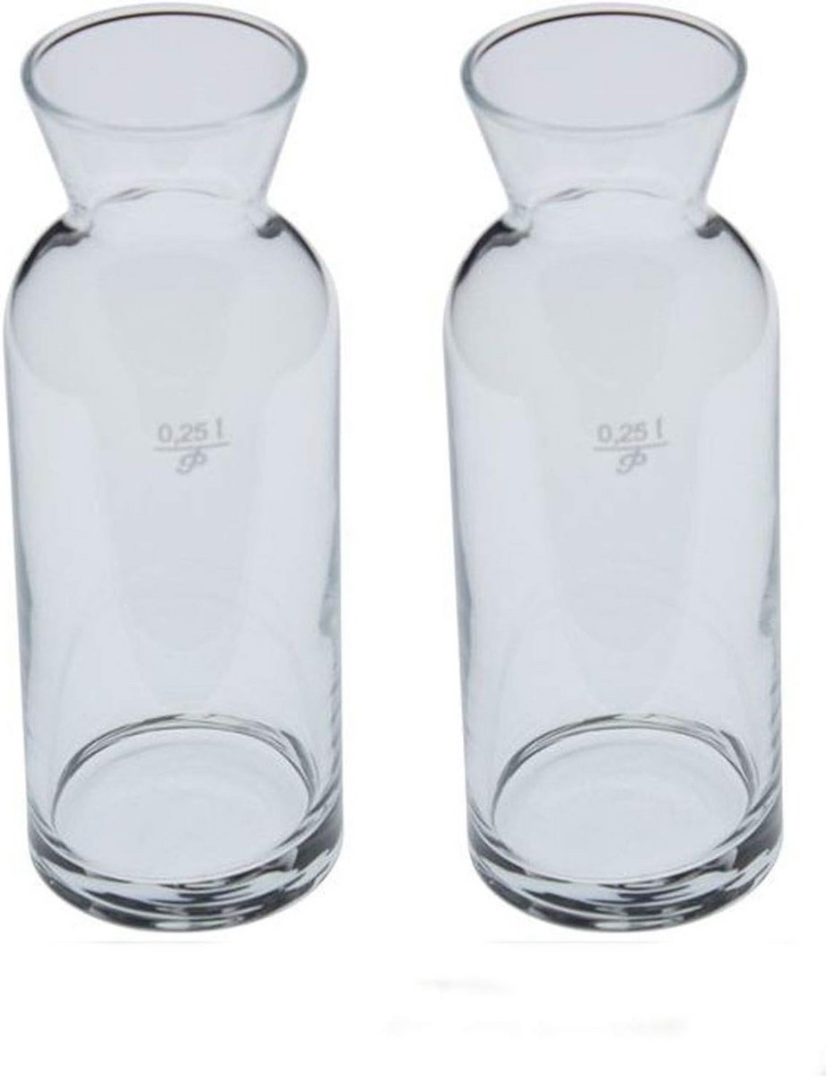 Set van 2 Glazen Karaffen 0,25 Liter met CE Maatstreep voor Water en Wijn