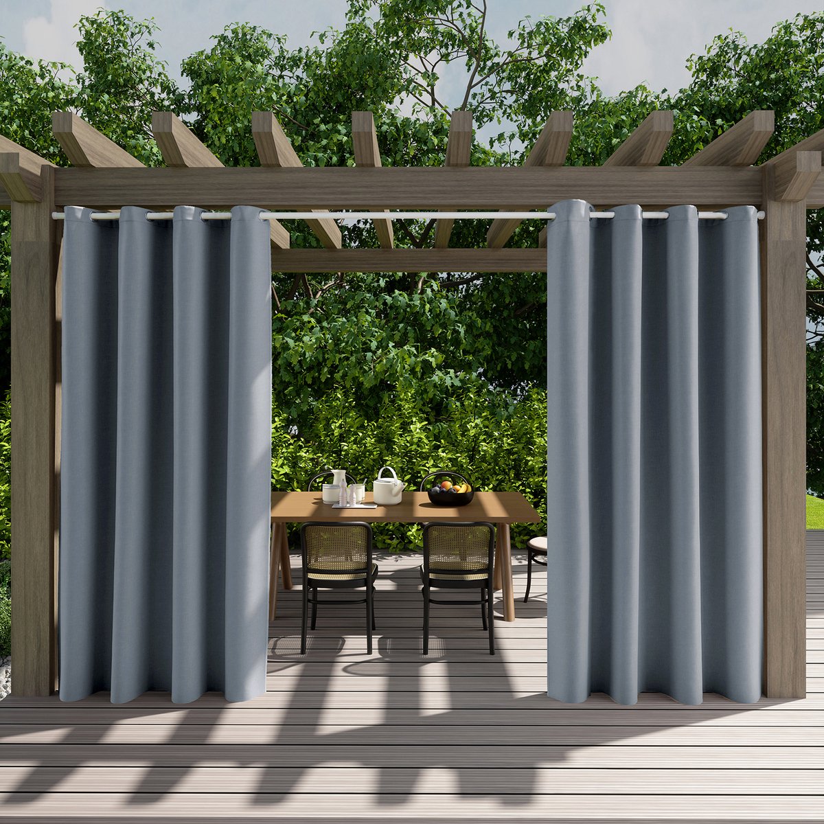 Qelus 2 Stuks Premium Buitengordijnen Waterdicht - Slijtvast Outdoor Gordijn - Weerbestendig & Kreukvrij Balkongordijn - Rideau Extérieur - 132x213cm - Grijsblauw