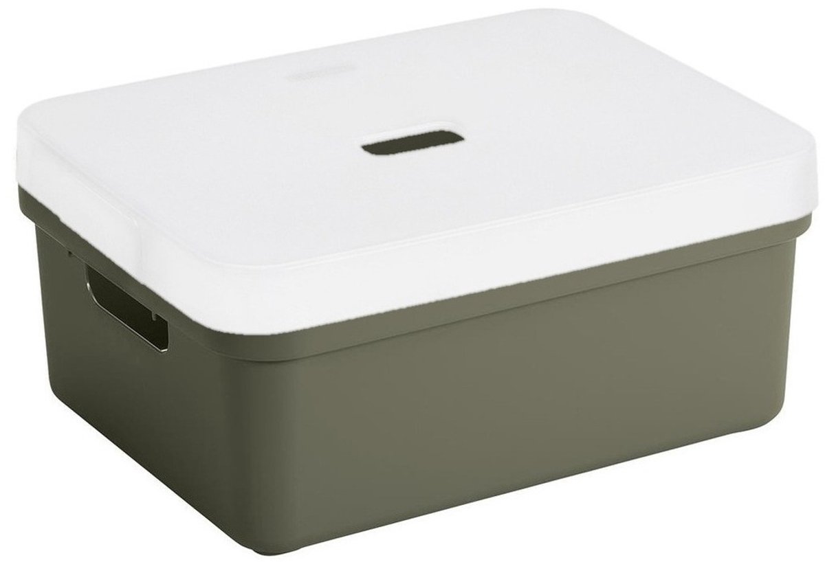 Sunware opbergbox - opslag mand - 24 liter - donkergroen - kunststof - met transparante deksel - 45 x 35 x 18 cm