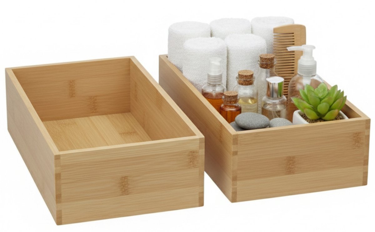 Gerimport Lade organizer - 2x - bamboe hout - 25 x 15 x 7 cm - bakje - kast sorteerbakje