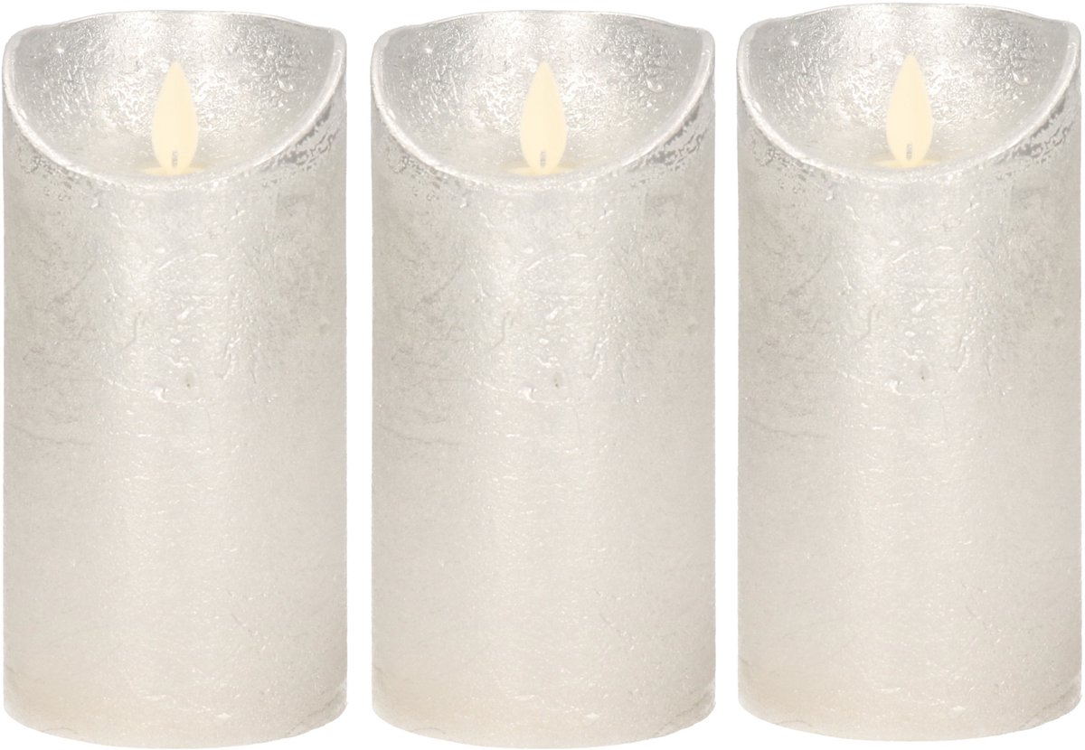 Anna's Collection Led kaars/stompkaars - 3x - zilver - H15 x D7,5 cm - wax - bewegende vlam