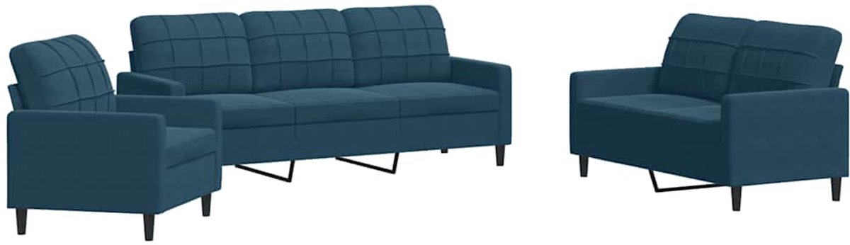 vidaXL - 3-delige - Loungeset - met - kussens - fluweel - blauw
