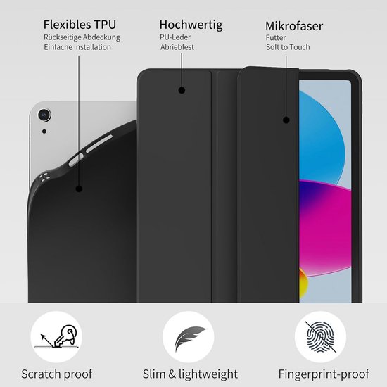 Schokbestendige iPad Hoes 10e & 11e Generatie 10.9 Inch met Trifold Standaard & Auto Wake/Sleep Zwart — afbeelding 3