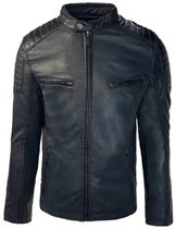 Blauwe Echt Leren Heren Biker Jas -Roberto 2XL(54)