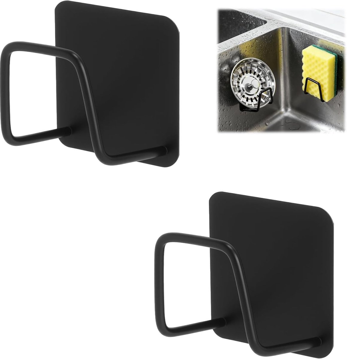 Famanu – Set van 2 sponshouders voor de keuken, zonder boren, zwarte sponshouder, spoelbak als doekhouder, spoelbak voor keukenspoelbak, ruimtebesparende sponshouder, keuken en keuken, organizer