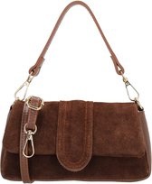 Charm London Mariëlle Schoudertas - Crossbody - Suede en Leer - Gouden Details - Verstelbare Band - Overslag - Dames - Leren Dames Tas - Bruin