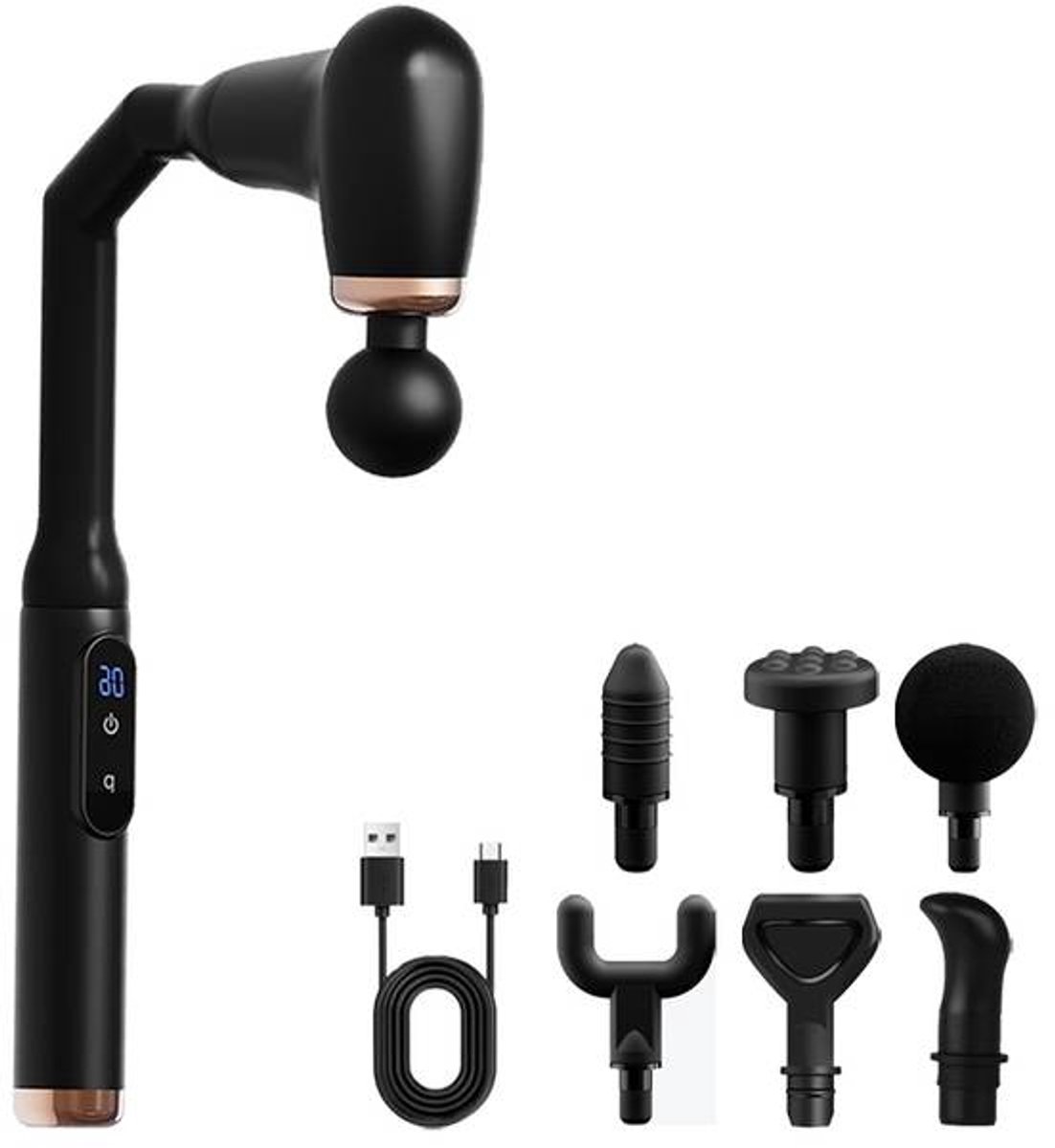 Massagepistool met lange steel voor diepe weefselmassage – 6 koppen en 6 snelheden