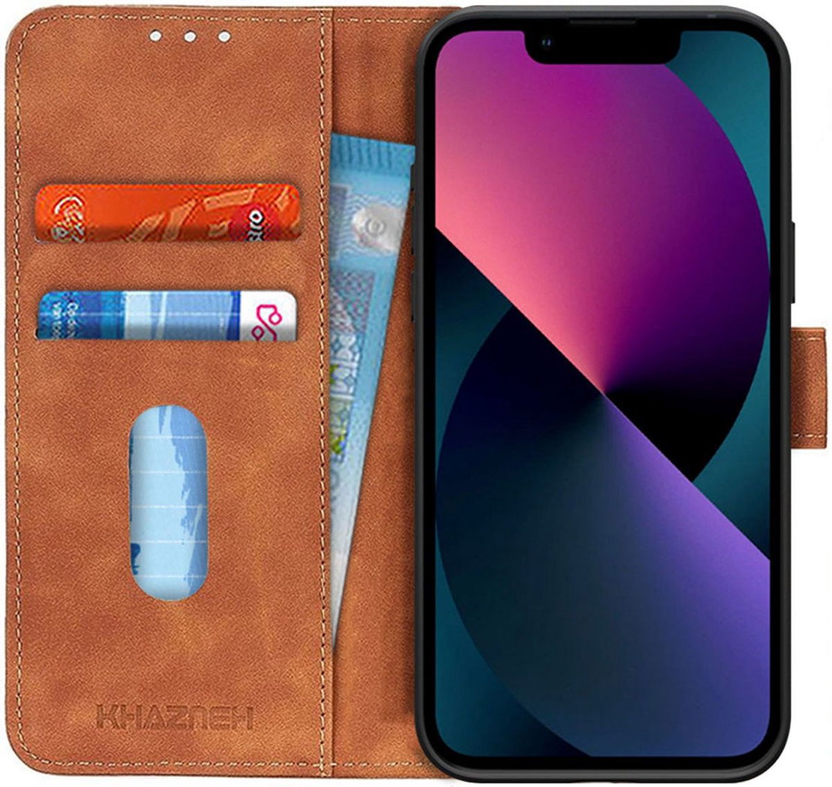 KHAZNEH Hoesje Retro Portemonnee Bruin Geschikt voor Apple iPhone 13 Mini