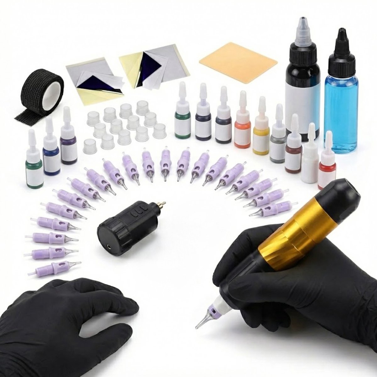 NBAP® Tattoo Machine met Accessoires - Tattoo Machines Draadloos - Tattoo Set Inclusief Inkt en Naalden - Tattoo Kit - Zwart