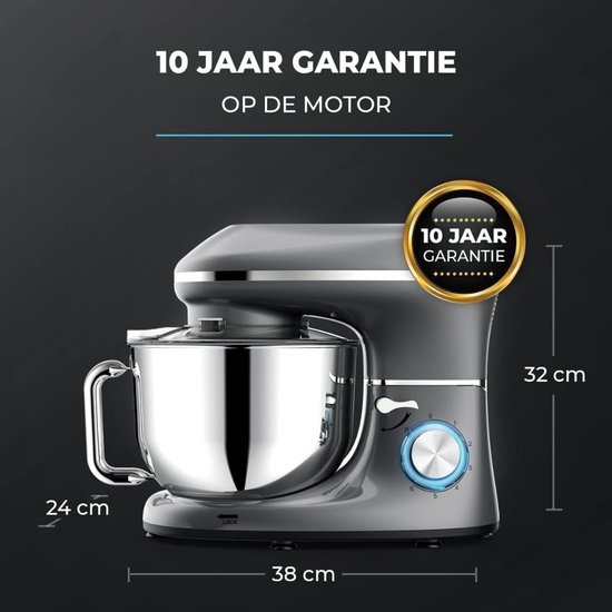 Zyrex® Mixer met Mengkom - Keukenmachine - Mixer - 6 Liter Mengkom - Zilver/Grijs - ‎38 cm x 24 cm x 32 cm van Merkloos — afbeelding 4