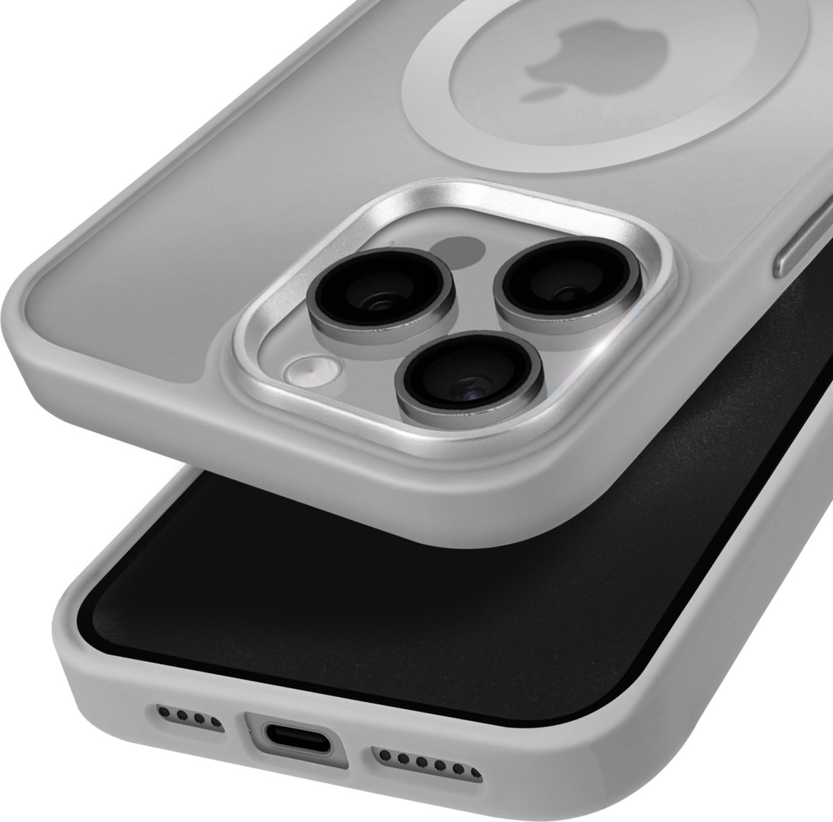 Avizar Hoesje MagSafe Geschikt voor Apple iPhone 15 Pro Omtrek matte achterkant, Grijs
