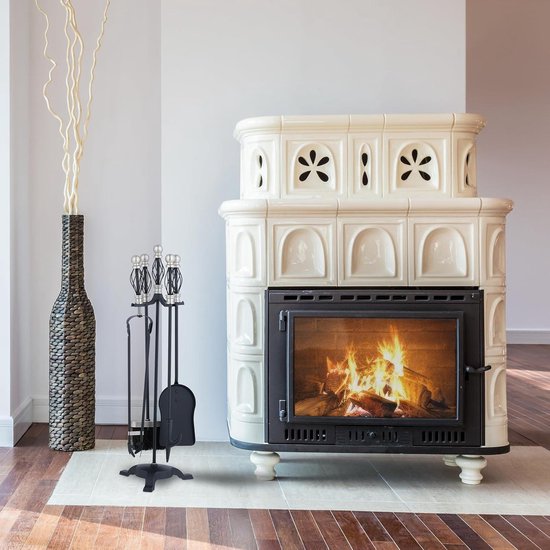 Relaxdays 5-delige haardset, met bak, pook, asschep, borstel, haardtang, houder, haardstel, openhaard accessoires, zwart