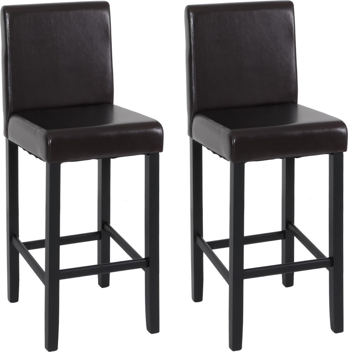 Cosmo Casa Set van 2 Barstoelen - Tafelstoelen - Hout & Leder - Bruin - Donkere Poten