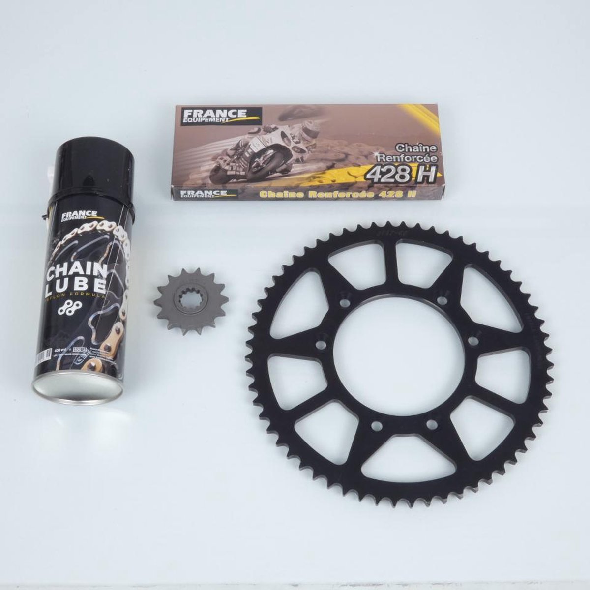 fe kettingset voor motorfiets hm 50 sm 2003 tot 2004 14x60 steek 428 Ø105mm nieuw
