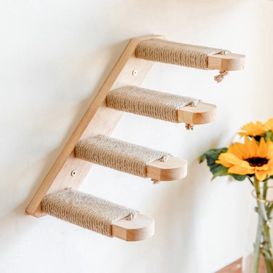 4-in-1 klimwand voor katten, kattentrap, wandligstoel met jute