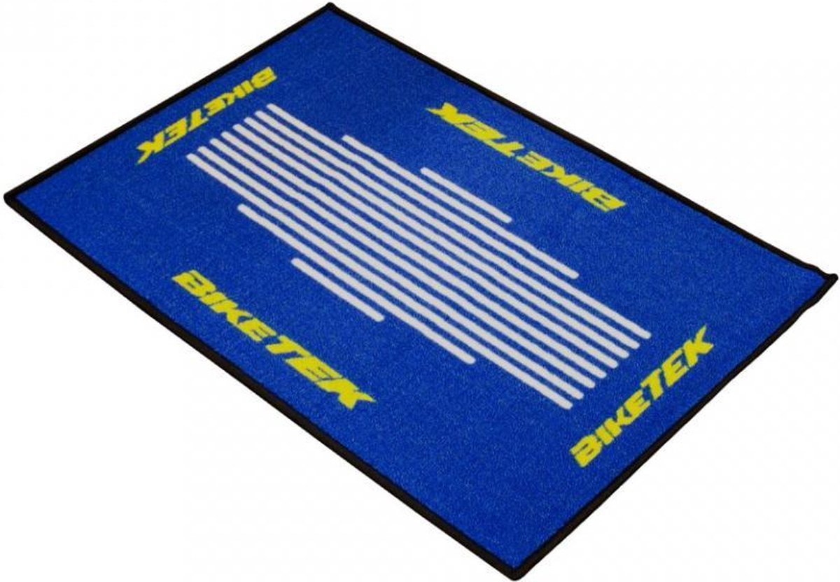 Tapis paillasson Biketek bleu blanc jaune pour moto paddock atelier maison FIM Neuf