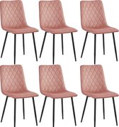 Colenis® - Elise Eetkamerstoel - Set Van 6 - Roze - Velvet - Fluweel - Industrieel