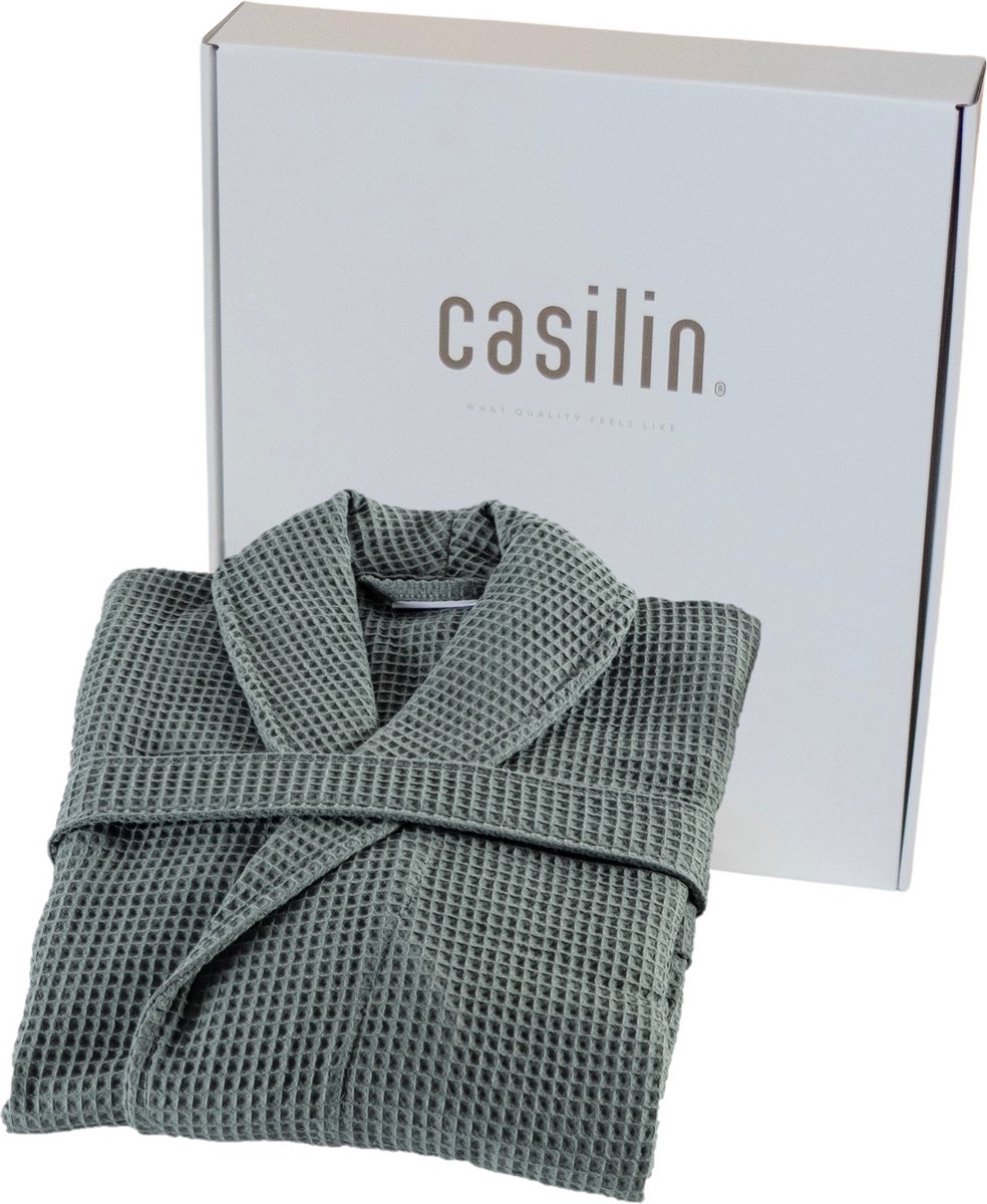 Casilin - Badjas Cadeau voor Hem en Haar in Luxe Geschenkdoos - Voor dames en heren - Maat L - Wafel Katoen - Absorberend - Eucalyptus