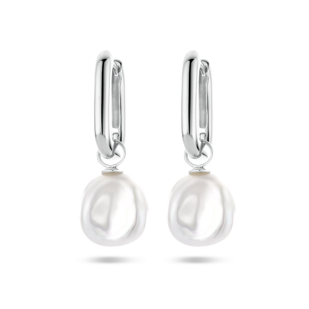 Zilver Gerhodineerd Oorringen Paperclip Barok Parel 1336543