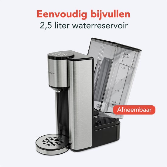 Distributeur d'eau chaude KitchenBrothers - Robinet d'eau chaude - 40-100 °C - 150/250/300 ml - Bouilloire instantanée - 2,5 L - Zwart