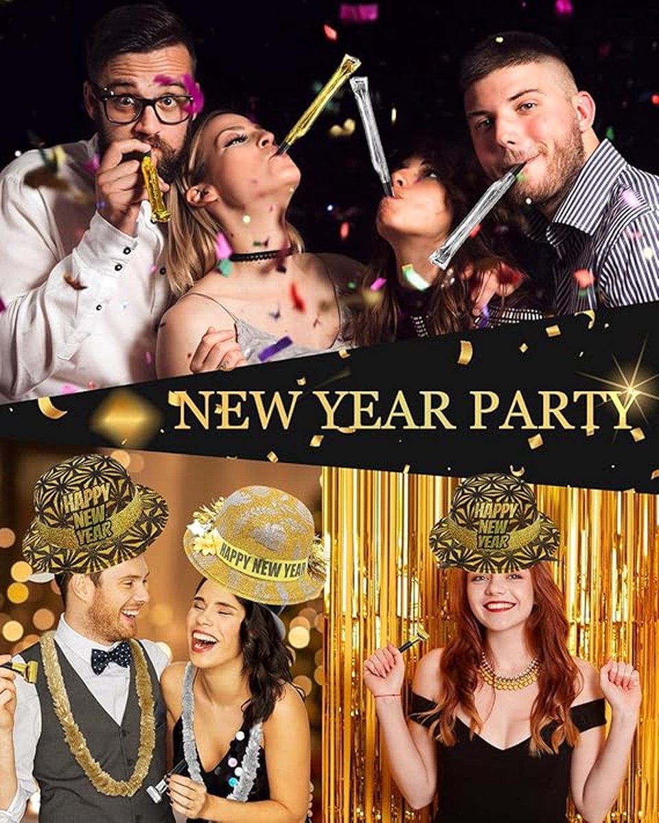 HOWAF Decoration Nouvel An 2026, Chapeau Nouvel An, Serre Tete Happy New Year, Lunettes Bonne Année, Souffleurs De Fête Pour Photobooth Nouvelle