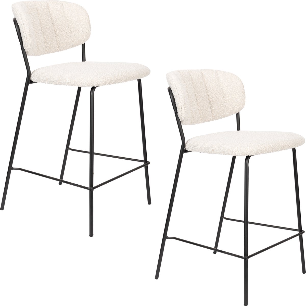 Housecraft Living Jolien Barkrukken 65 cm Zwart/ Bouclé - Set van 2 Wit