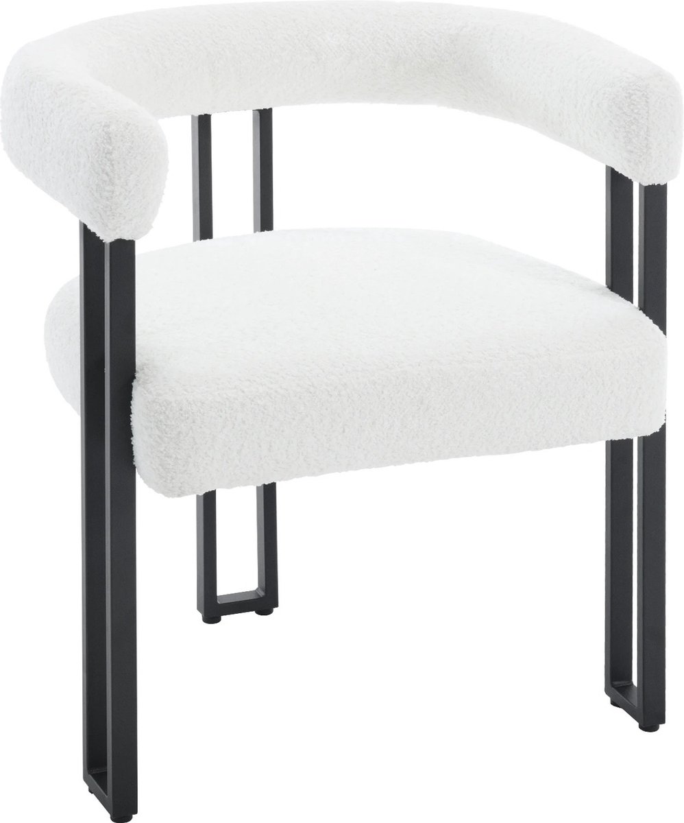 Asaam 2 Stuks/set Eetkamerstoel -Met Armleuningen Design -Chenille Keukenstoel Moderne Comfortabele Fauteuil Voor Eetkamer- Woonkamer-Cremé / Wit