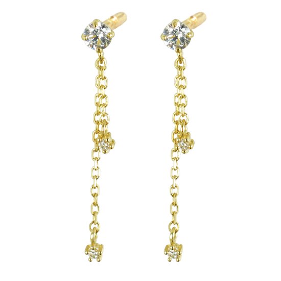 Silventi 9NBSAM-G190436 Clips d'oreilles d'oreilles en or - Dames - 2 chaînes avec pendentifs en zircone - 21 x 2,7 mm - 14 carats - Or