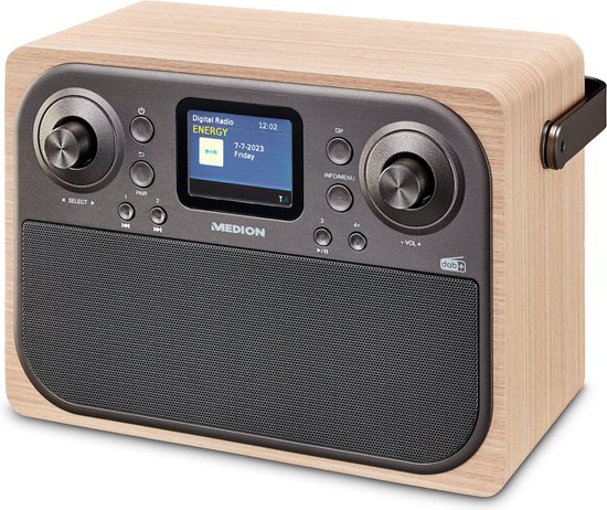 MEDION P66700 DAB+ radio (DAB Plus FM wekkerradio, dimbaar TFT kleurenscherm, Bluetooth, 12/24 uurs klok, wekkerradio, houten behuizing, hoofdtelefoonaansluiting, AUX, staafantenne) crème