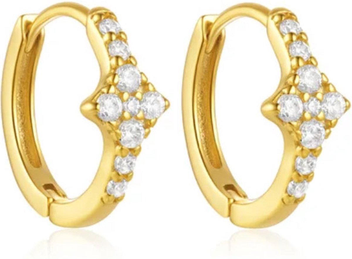 Goudkleurige Elenza Oorbellen met Diamantjes – Luxe en Elegante Sieraden voor Dames