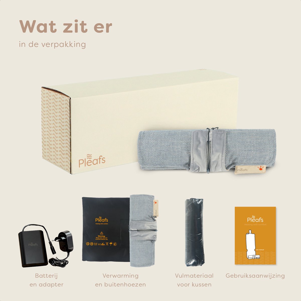 Afbeelding 3 van Pleafs® Warmtedeken - Draadloos - Elektrisch Oplaadbaar - 40x110cm - Silver Sand