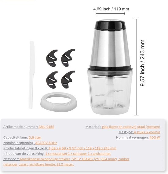 DailySupplies® Elektrische Groentesnijder Multifunctioneel - Vleesmolen - Gehaktmolen - Uiensnijder - Zilver — afbeelding 5