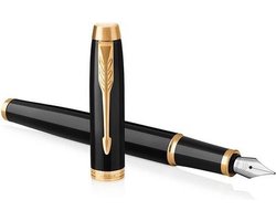 Parker IM-vulpen - medium punt - blauwe inkt - zwarte lak met gouden afwerking - incl. geschenkdoos