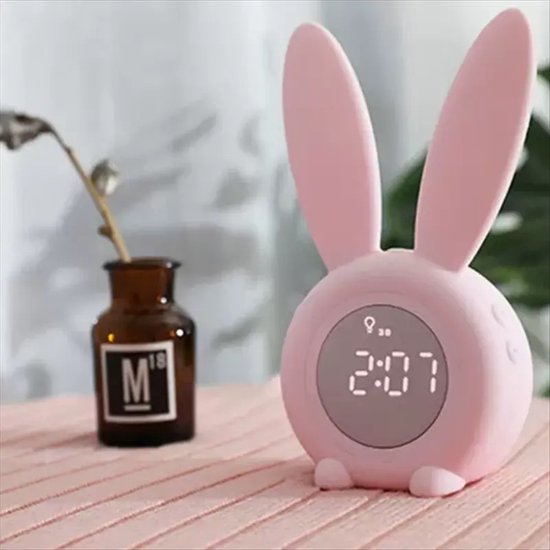 TechU™ Konijnen Wekker & Nachtlampje - Roze - Klok voor Kinderen met Licht & Alarm — afbeelding 5